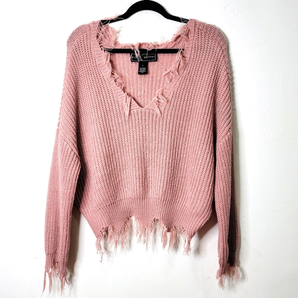 Polly & Esther Dusty Pink Fringe Sweater